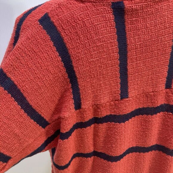 Soft Surroundings Orange Rust Blac Striped Sweater 1X Cotton Knit 3/4 Sleeve - Picture 6 of 8